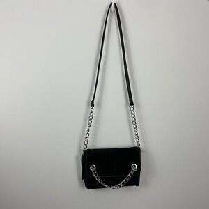 Madden Girl Black Velvet Crossbody Bag Silver Chain Accent Flap New
